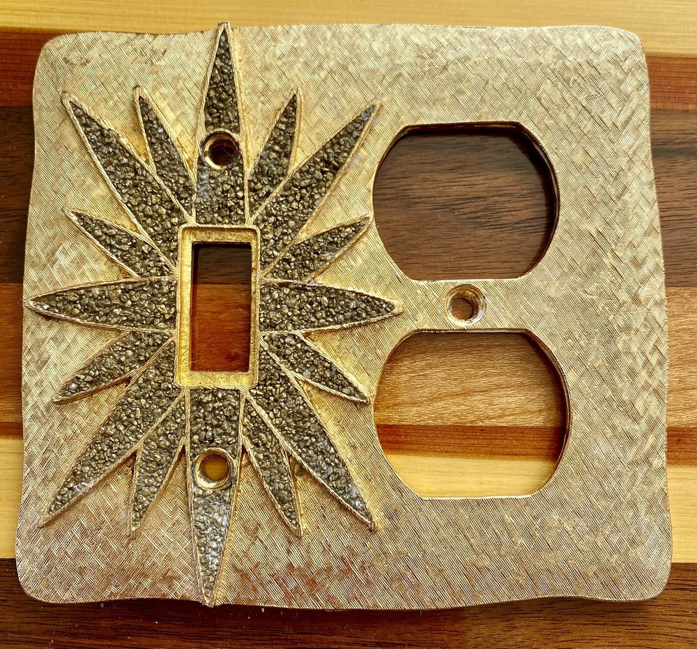 1968 Florenta Gold Metal Starburst Pattern Double Outlet Single Switch