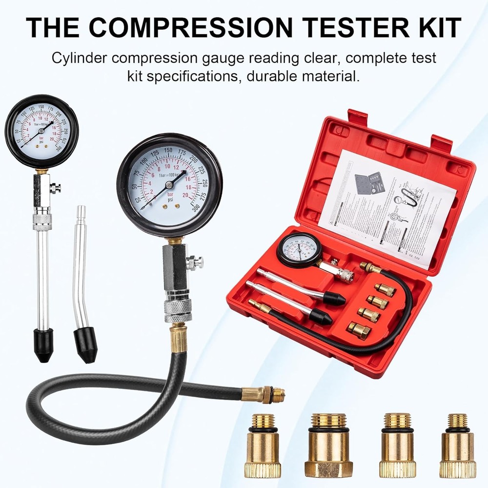 Small Engine Cylinder Compression Gauge Tester Kit Gas Diagnostic Tester Set