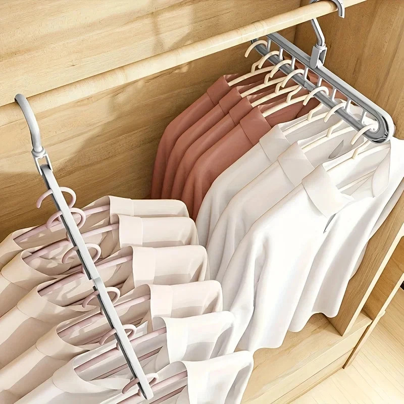 3pcs plastic 9-Hole Foldable Hangers, Heavy Duty Space Clothes Organizer