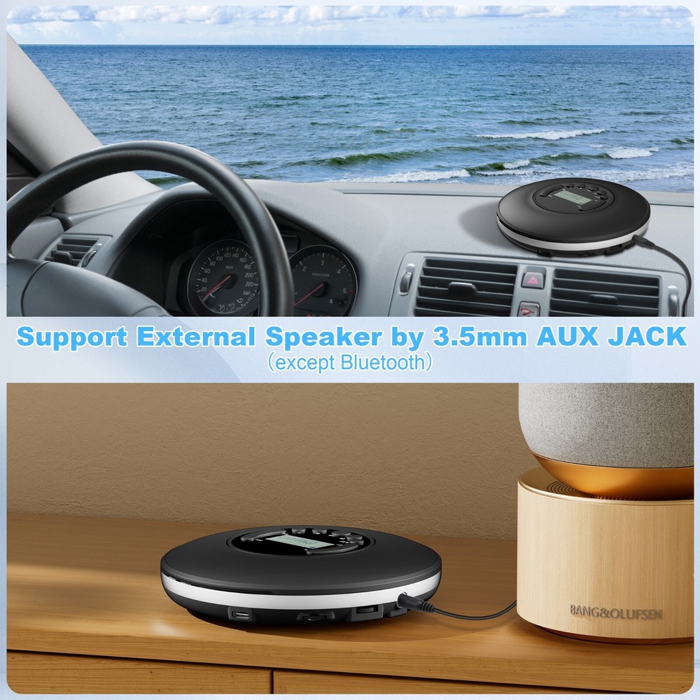 CD Player Portable, Discman with Stereo Earbuds and Bluetooth Output, Anti-Skip