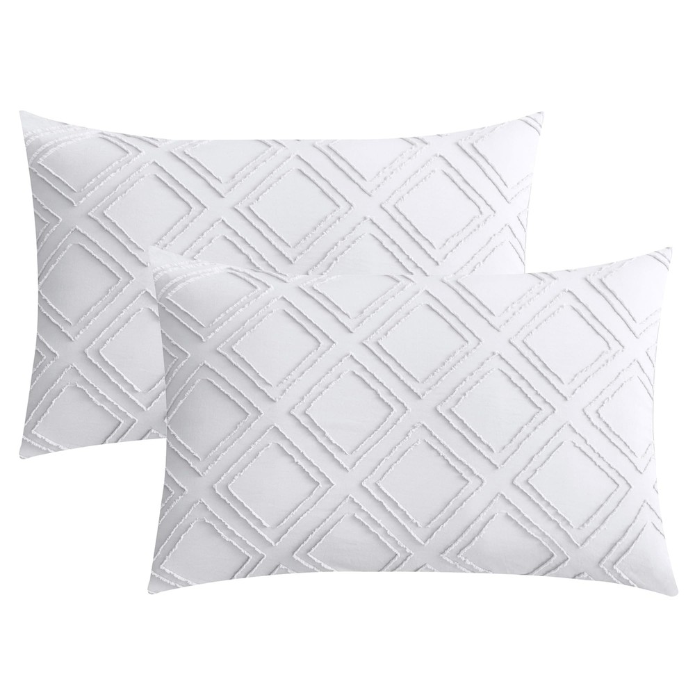 2 Pack Bright White Pillowcases Standard Size Soft Microfiber Geometric Tufte...