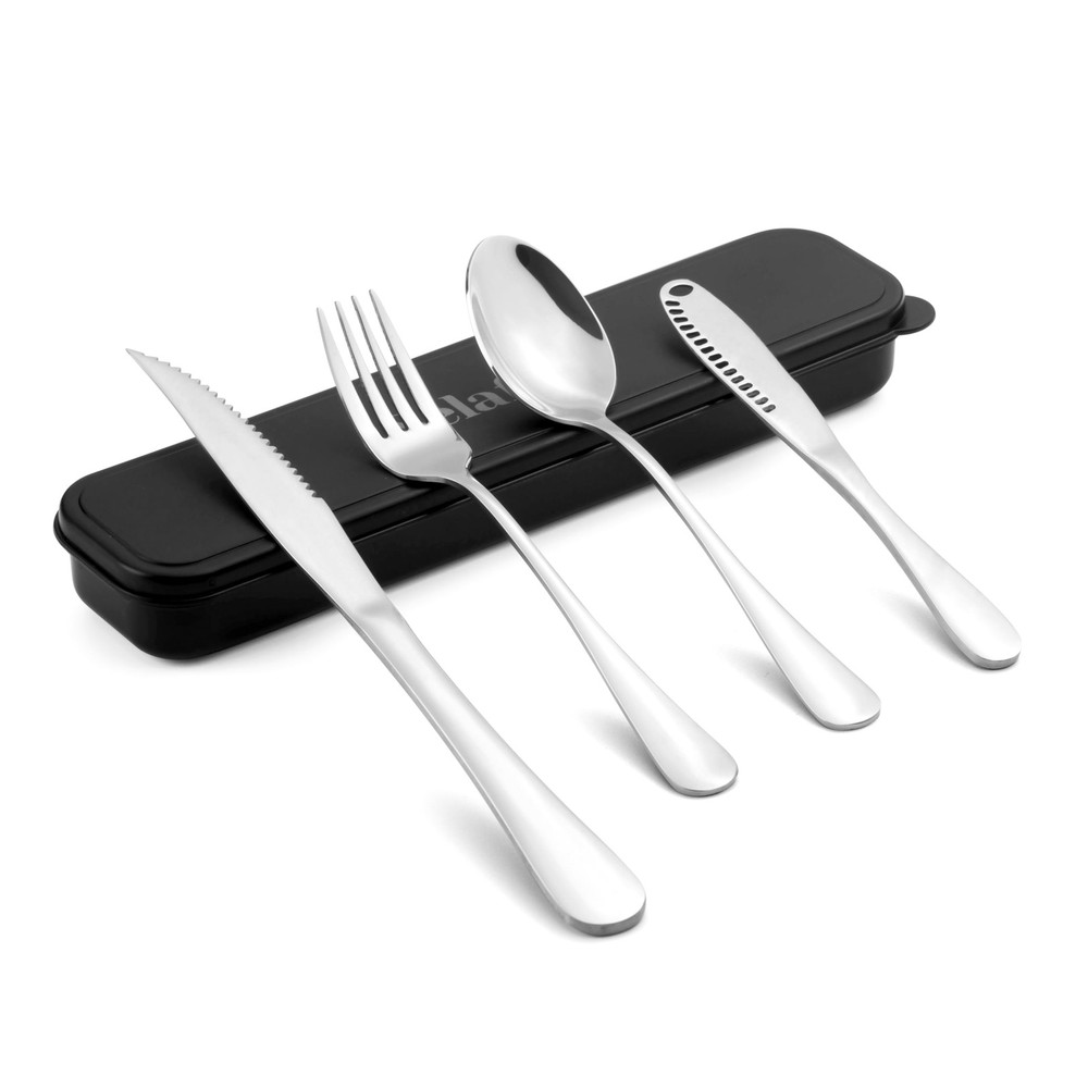 5-pieces Travel Set with Case Portable Silverware Utensils Set for work Stain...