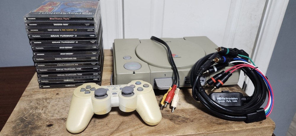 PS1 console, accessories, and games bundle
