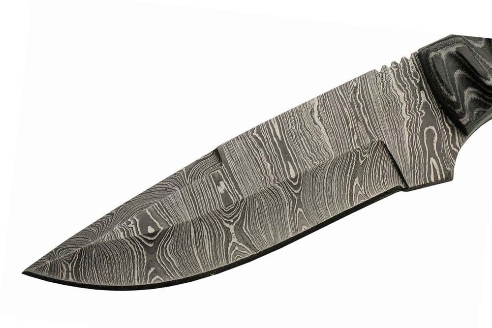Damascus Charcoal Hunter Black & White Damascus Fixed Blade Knife 1306