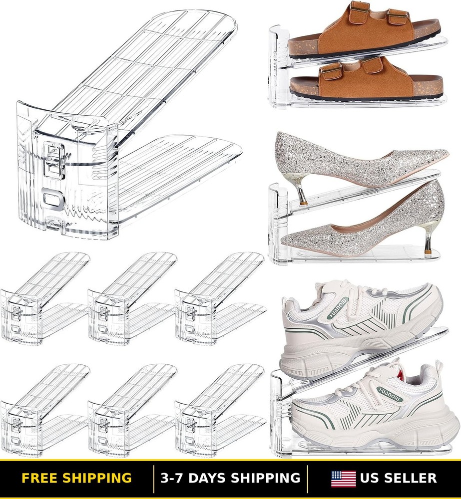 Adjustable Stackable 10-Pack Shoe Organizer for Closet - Space-Saving Design