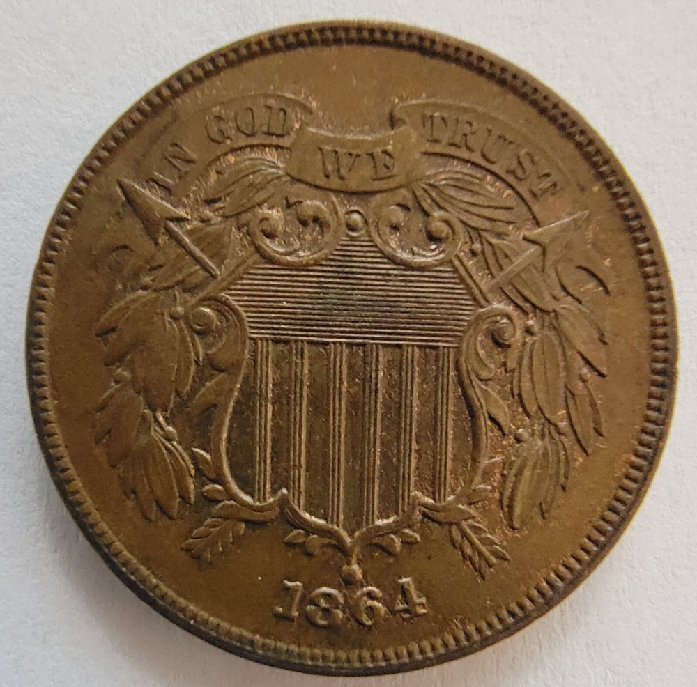 1864 Shield Two Cent Coin Circulated and Uncertified