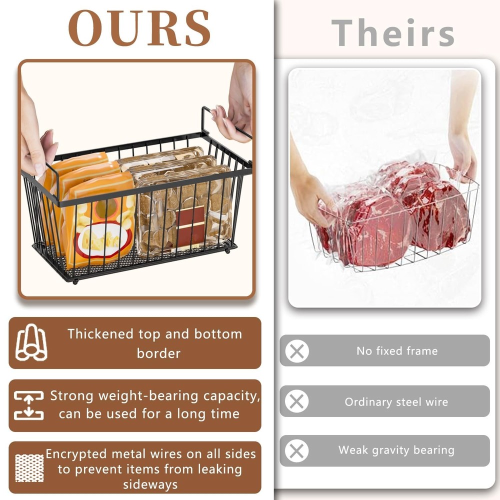 Enhanced Leak-Proof Bottom - Freezer Organizer Bins ，4 Pack Stackable Dee