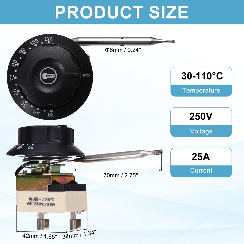 Temperature Control Switch 250V, 25A 30-110°C Capillary Thermostat