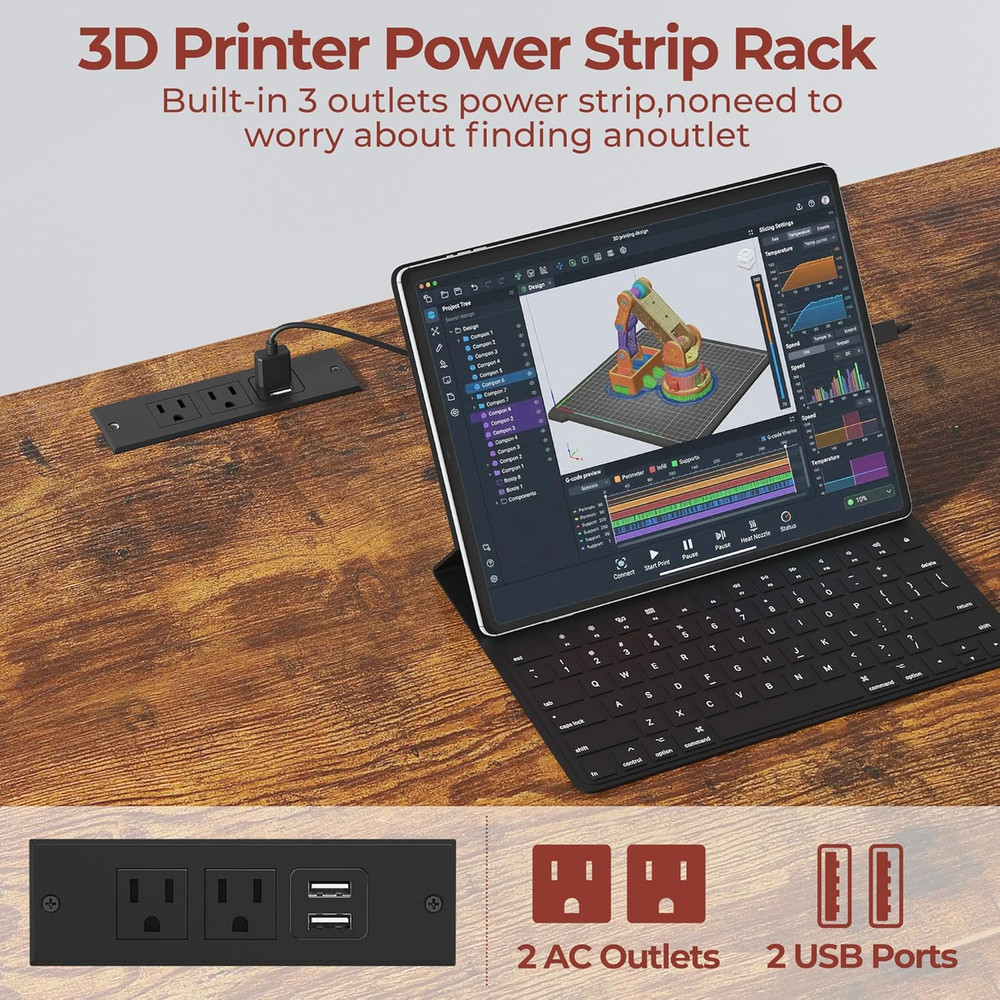 3D Printer Stand with Filament Storage – Heavy Duty Metal 3D Printer Table with