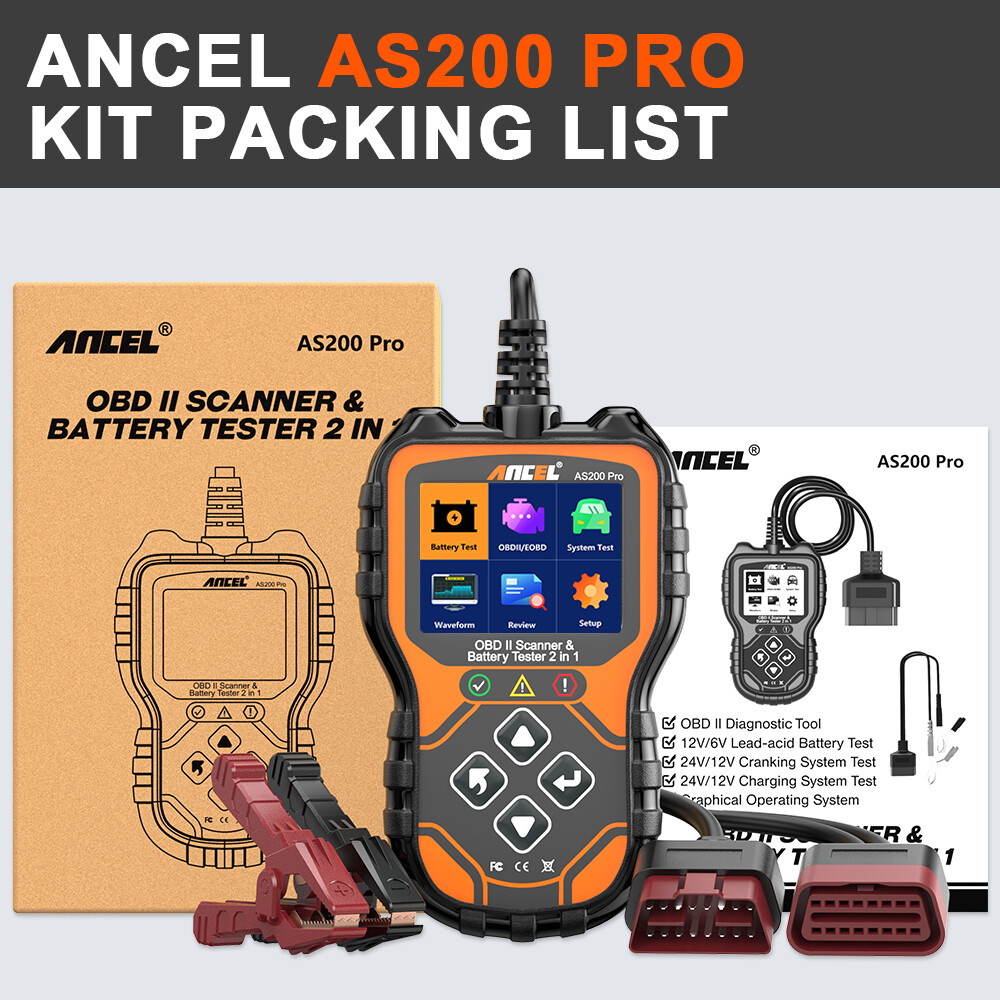 ANCEL AS200 Pro Car OBD2 Diagnostic Scanner Code Reader 12/24V Battery Tester