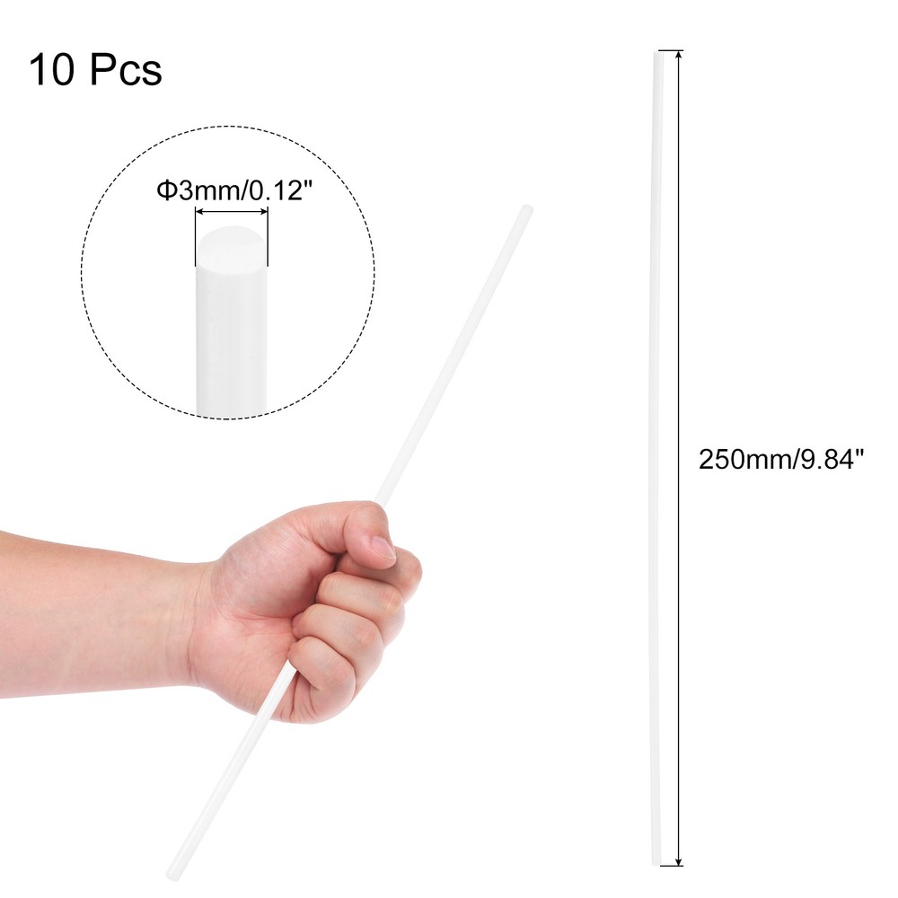 10 Pcs White Plastic Rods 3 x 250mm ABS Round Stick Round Solid Bar DIY Model