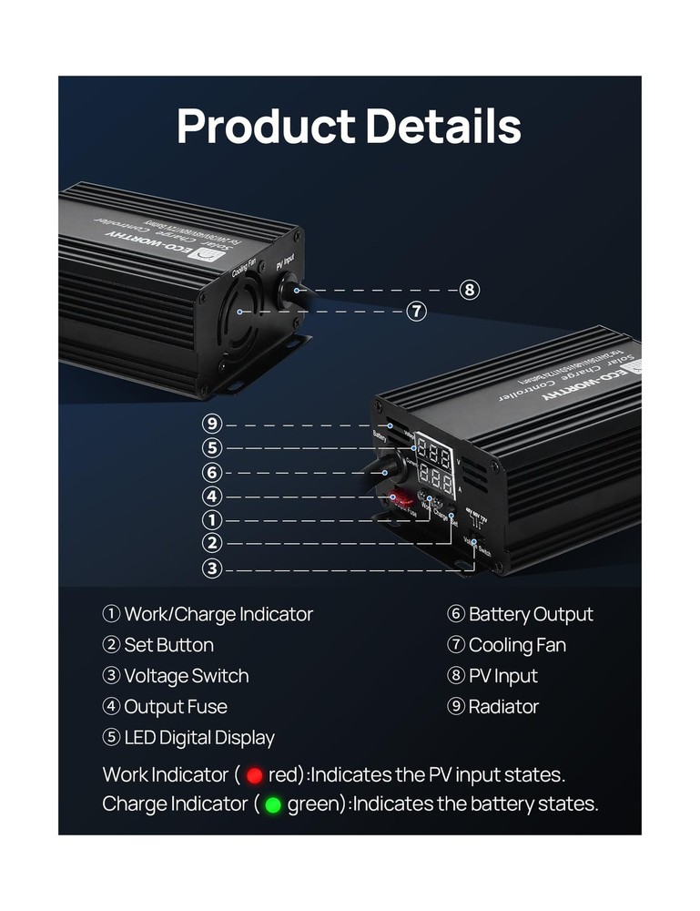 ECO-WORTHY 12A Boost MPPT Solar Charge Controller Solar Panel Regul... Fast Ship