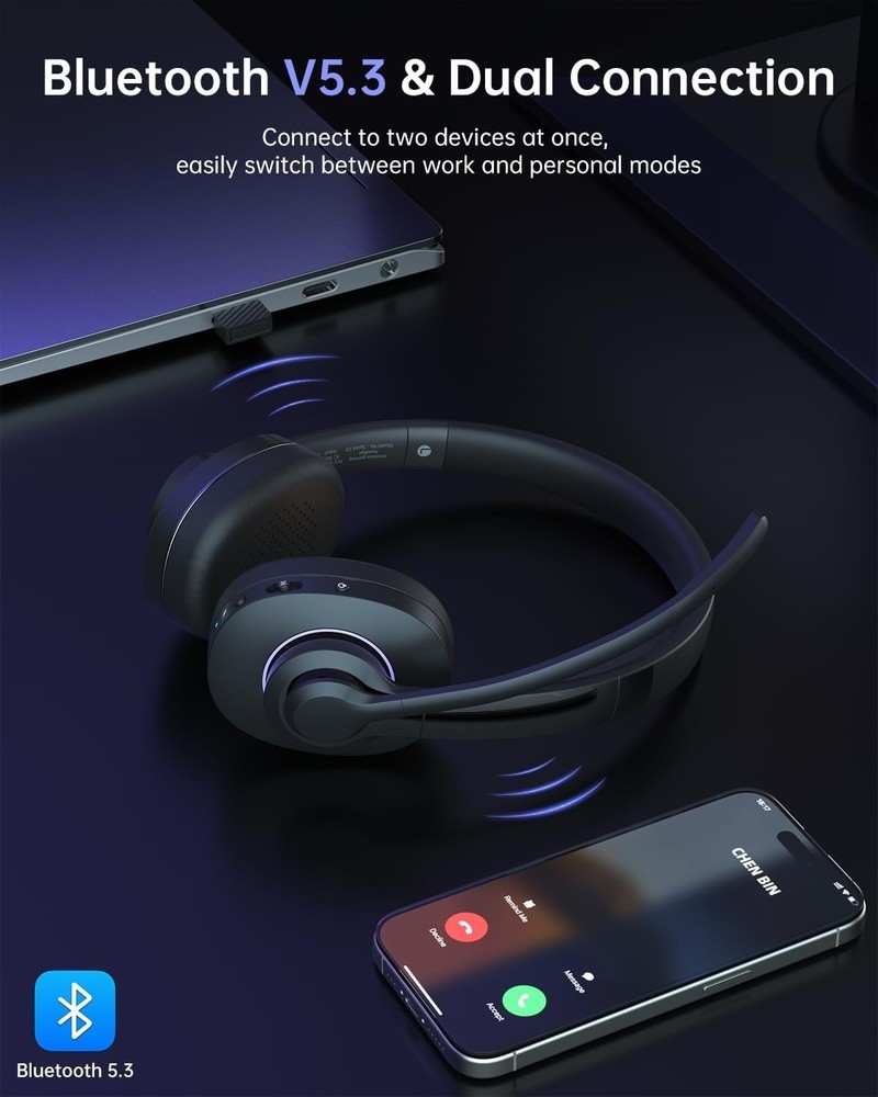 SPARK 03 Wireless Headset with Microphone, Bluetooth 5.3 On Ear Headset Office