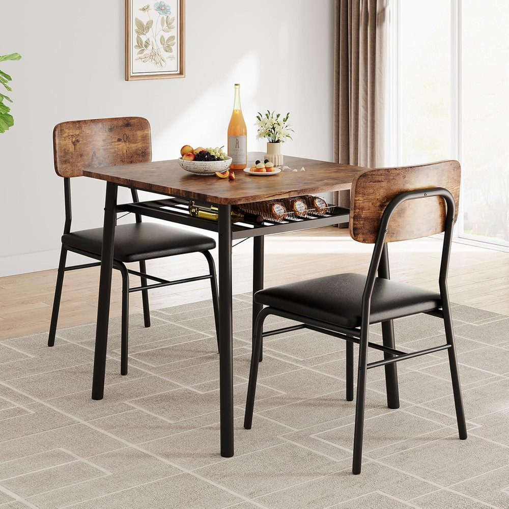 Dining Table for 2 with Storage Rack, Small Kitchen Table for 2 with Metal Frame