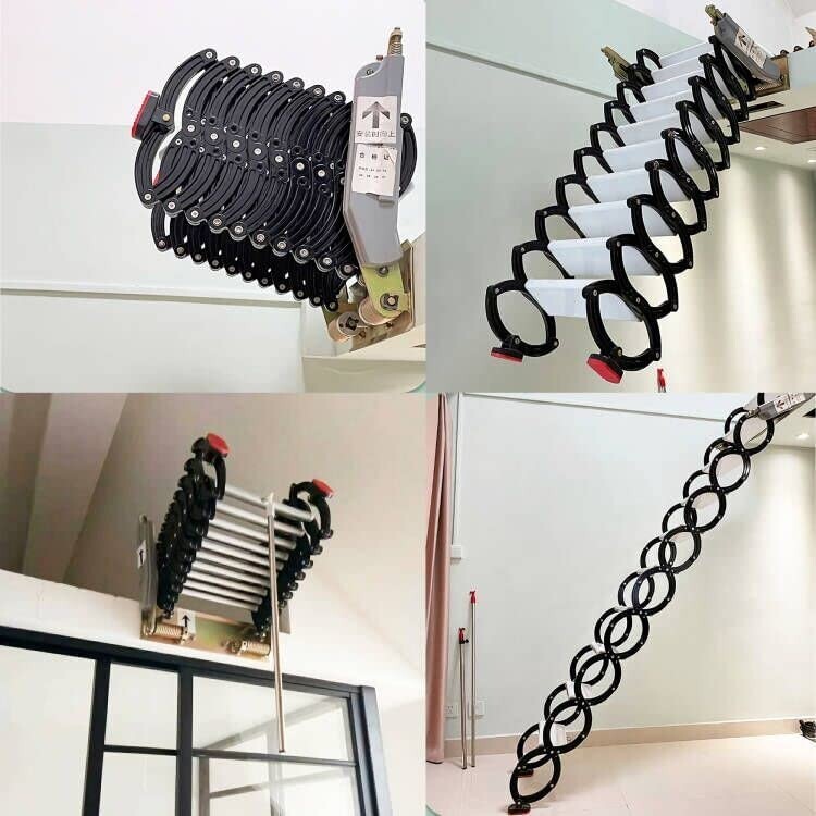 9.8ft Attic Loft Pull Down Ladder 12Step Wall Mounted Folding Loft Ladder Stairs