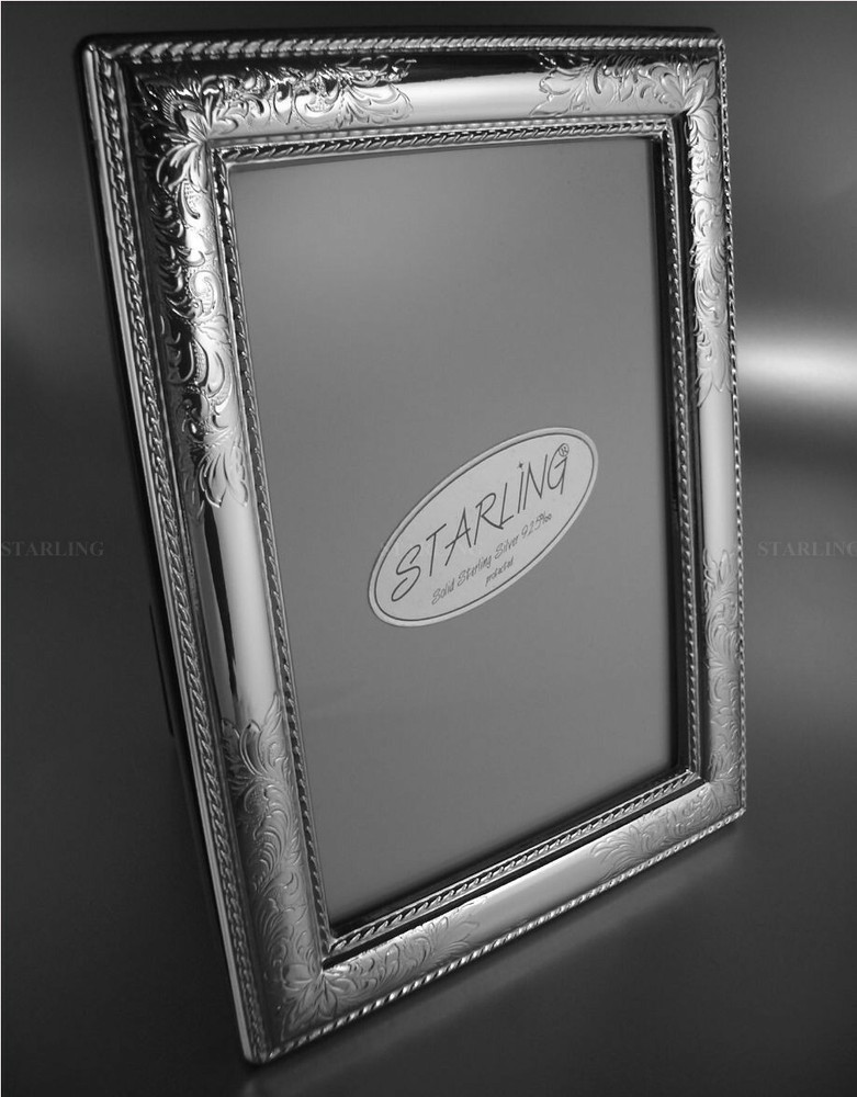 Florentine Guilloche Photo Frame Silver Frame Solid 925 Sterling Silver (V1)