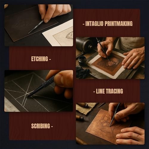 Intaglio & Dry Point Etching Tools Kit - Twisted Scriber, Scraper, Hook, Carbide