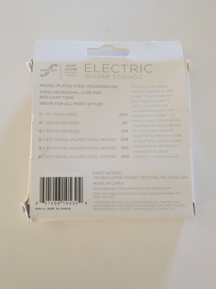 Electric Guitar Strings Extra Light First Act Adam Levine Series .009-.042 P