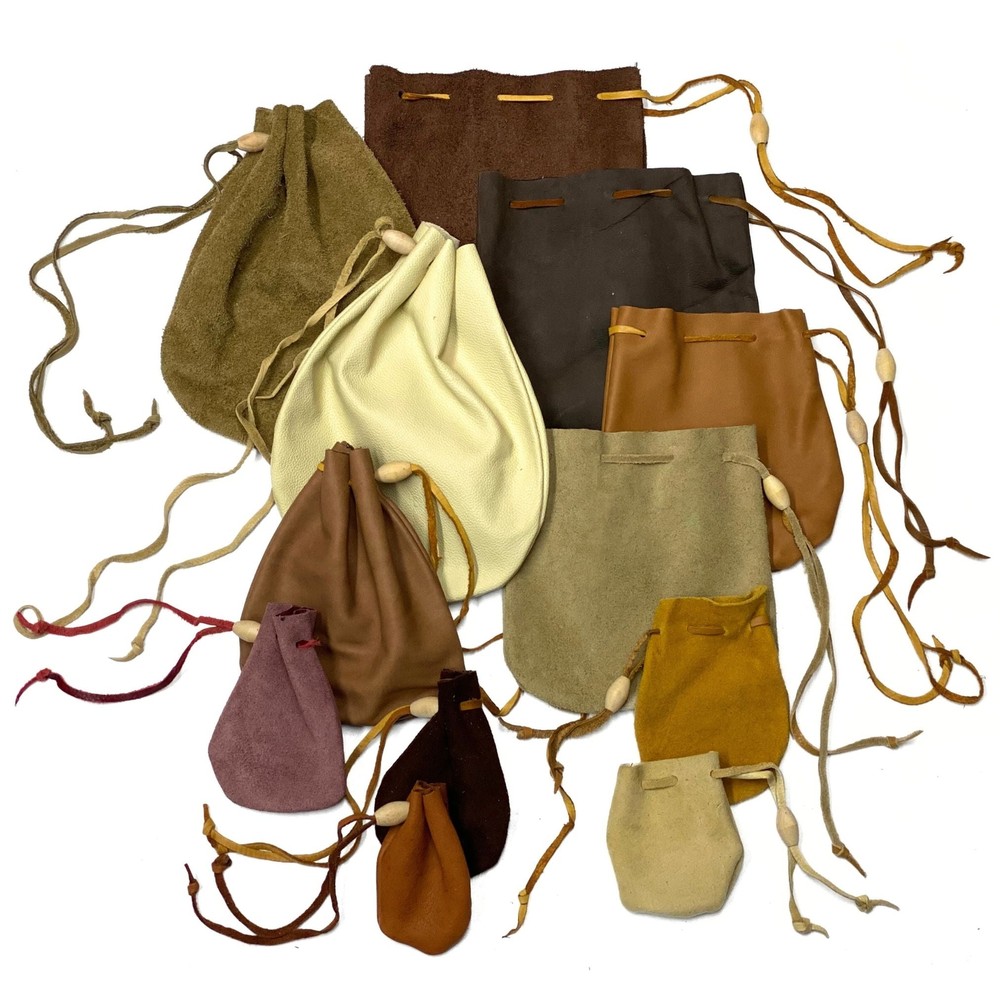 Leather Drawstring Pouch - Suede or Grain Keepsake Holder Bag