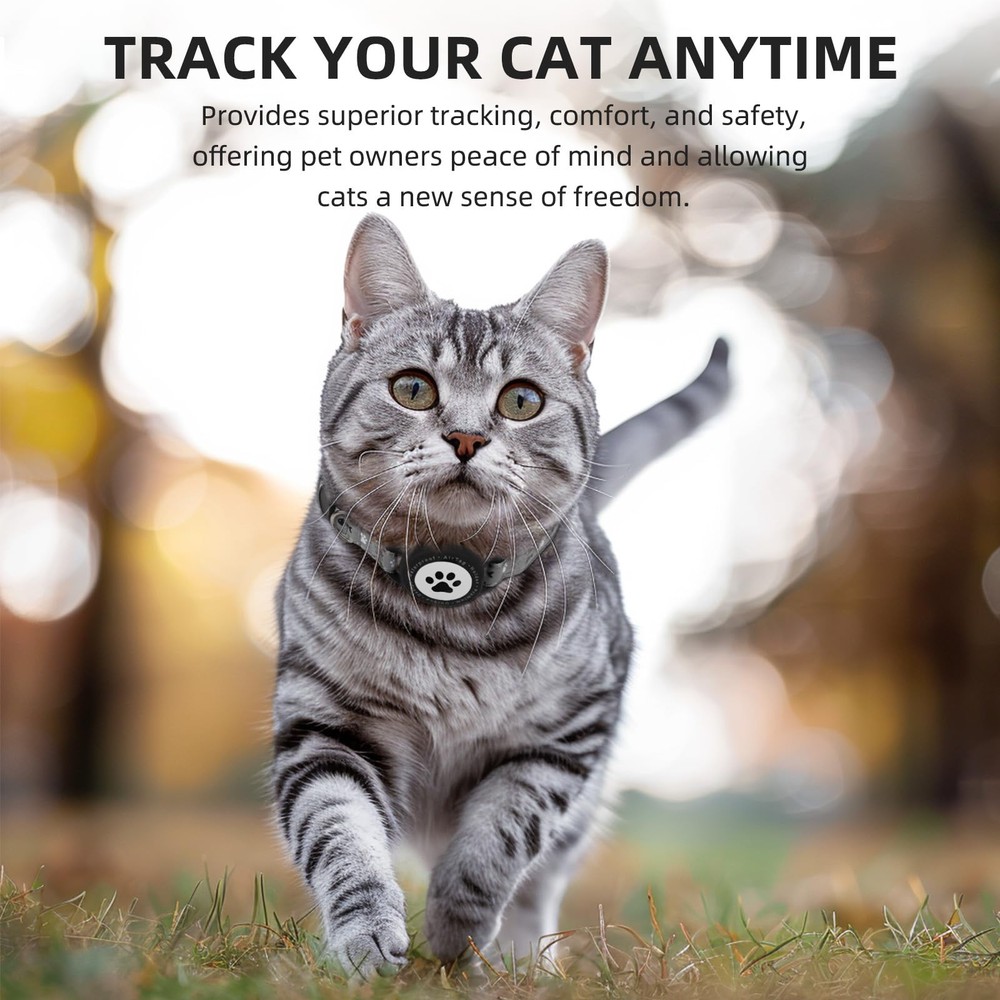 Waterproof Airtag Cat Collar, Reflective Collar with Bell, Black