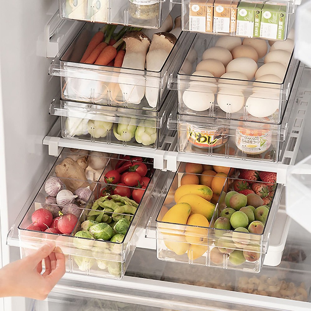 Refrigerator Organizer Bins - Clear Plastic Container Drawer for Egg Vegetabl...