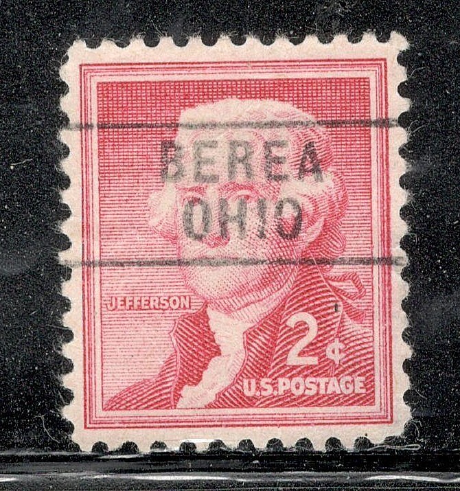 Sc # 1033 ~ 2 cent Thomas Jefferson Issue, Precancel, BEREA OHIO