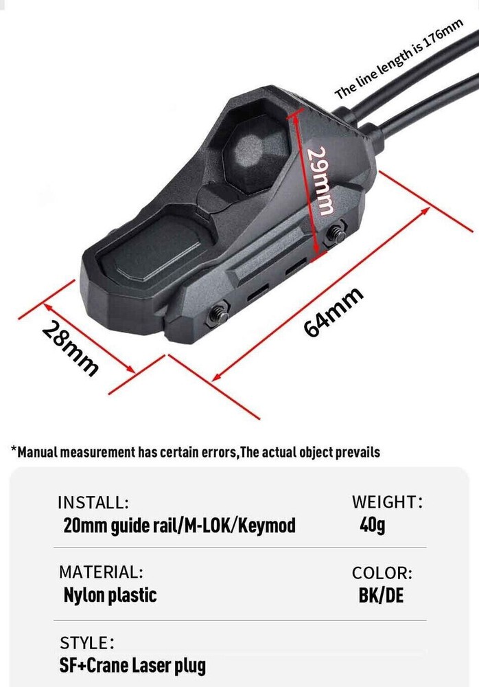 Airsof Remote Dual Control Pressure Switch Laser Crane Flashlight For OGL Aim BK