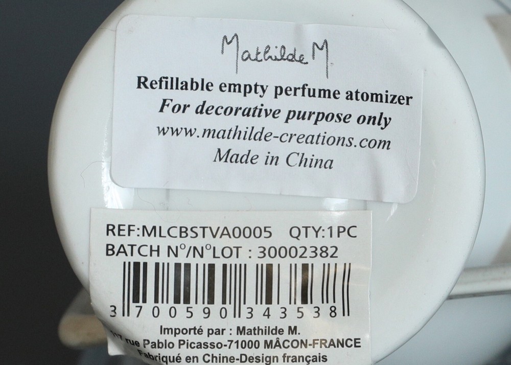 MATHILDE M. WHITE CERAMIC Refillable Empty PERFUME ATOMIZER