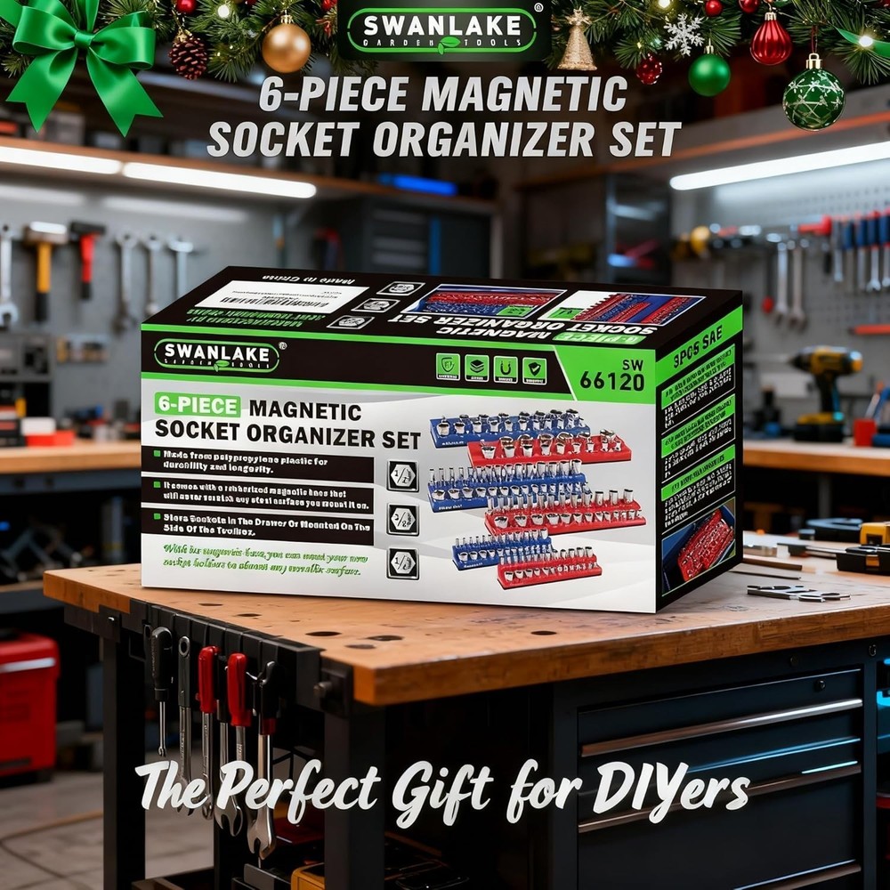 Magnetic Socket Organizer Set 6pcs, Holds 143 Sockets, Assorted Sizes, Heavy ...