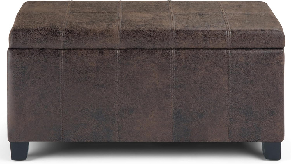 Dover Storage Ottoman Bench - 36 Inch Wide Upholstered Vegan Leather Rectangular