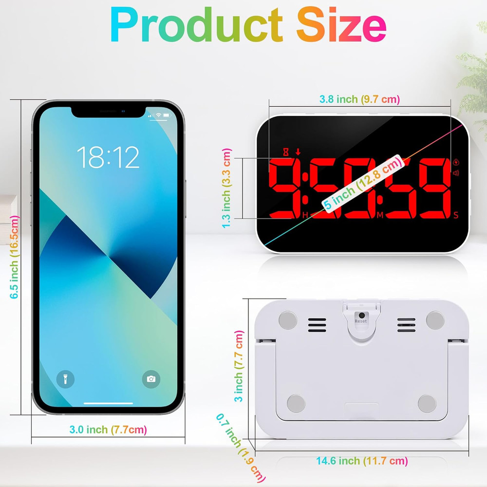 Digital Kitchen Timer, Rechargeable Magnetic Timer with Countdown/up, 5”LED Larg