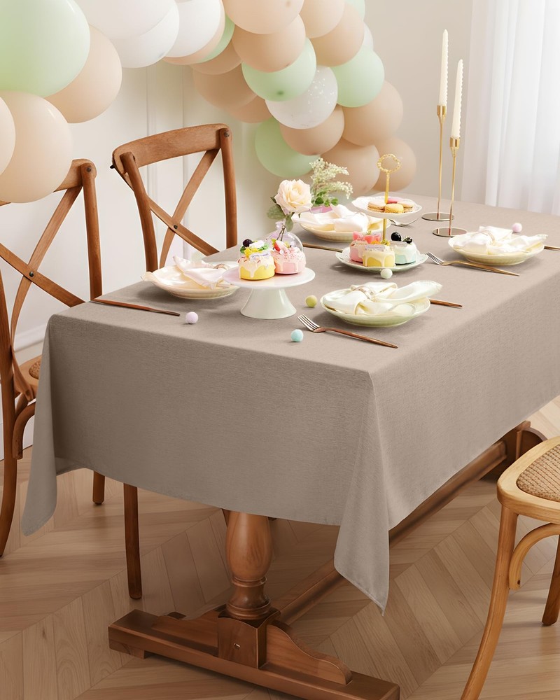 Pureegg Table Cloth for Rectangle Tables - Elegant Linen Mocha Tablecloth Resist