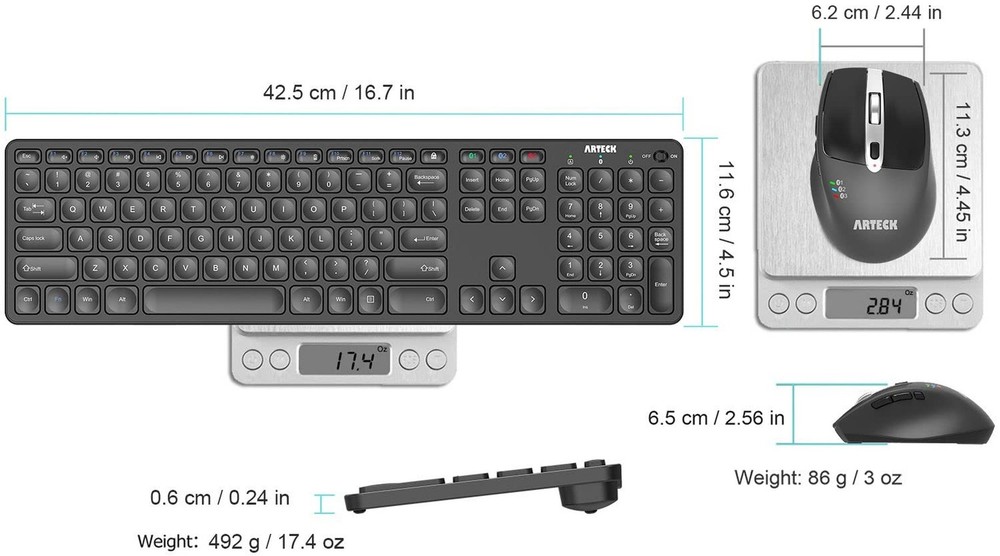 Arteck Universal Multi-Device Bluetooth Keyboard and Mouse Full Size Wireless...