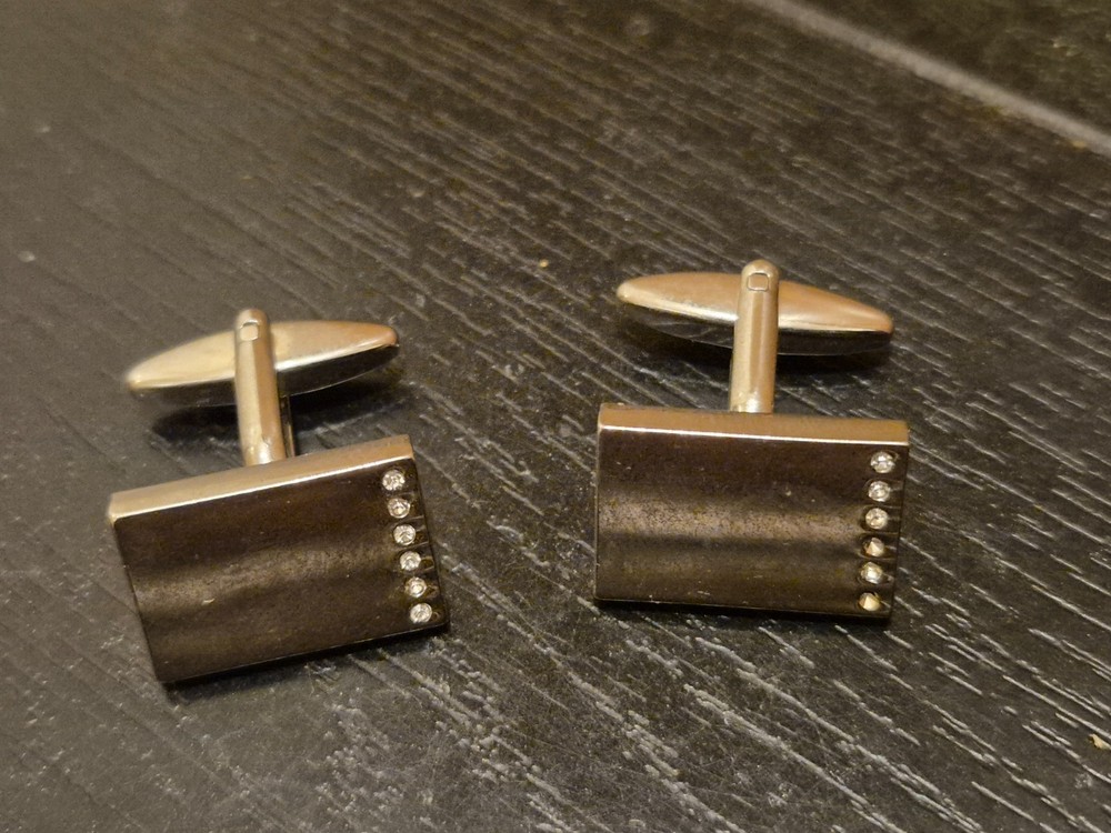 Silver Colour Rectangle with Clear Stone Cufflinks