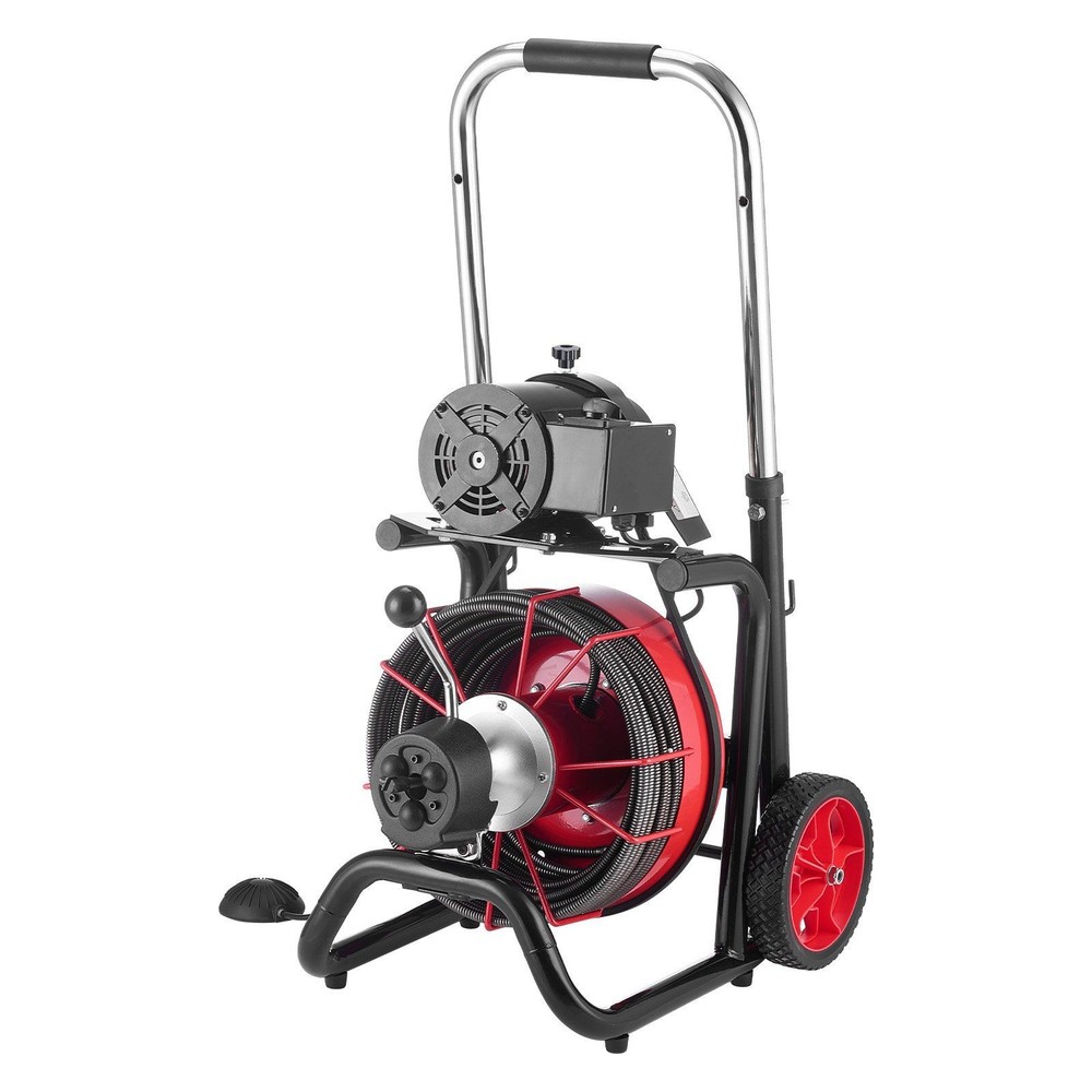 100FT Drain Cleaner Machine: Steel Cable, Foot Switch, Telescopic Handle