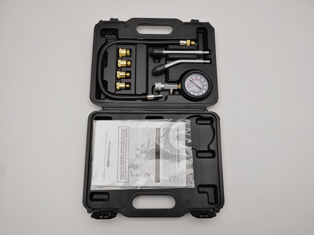 Compression Test Kit in Case 8 Piece Engine Cylinder Auto Motorcycle 300psi 20"
