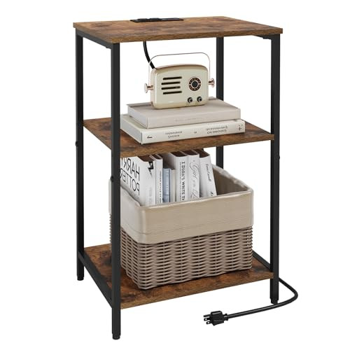 X-cosrack Side Table with Charging Station, Rustic Brown With Charging Station