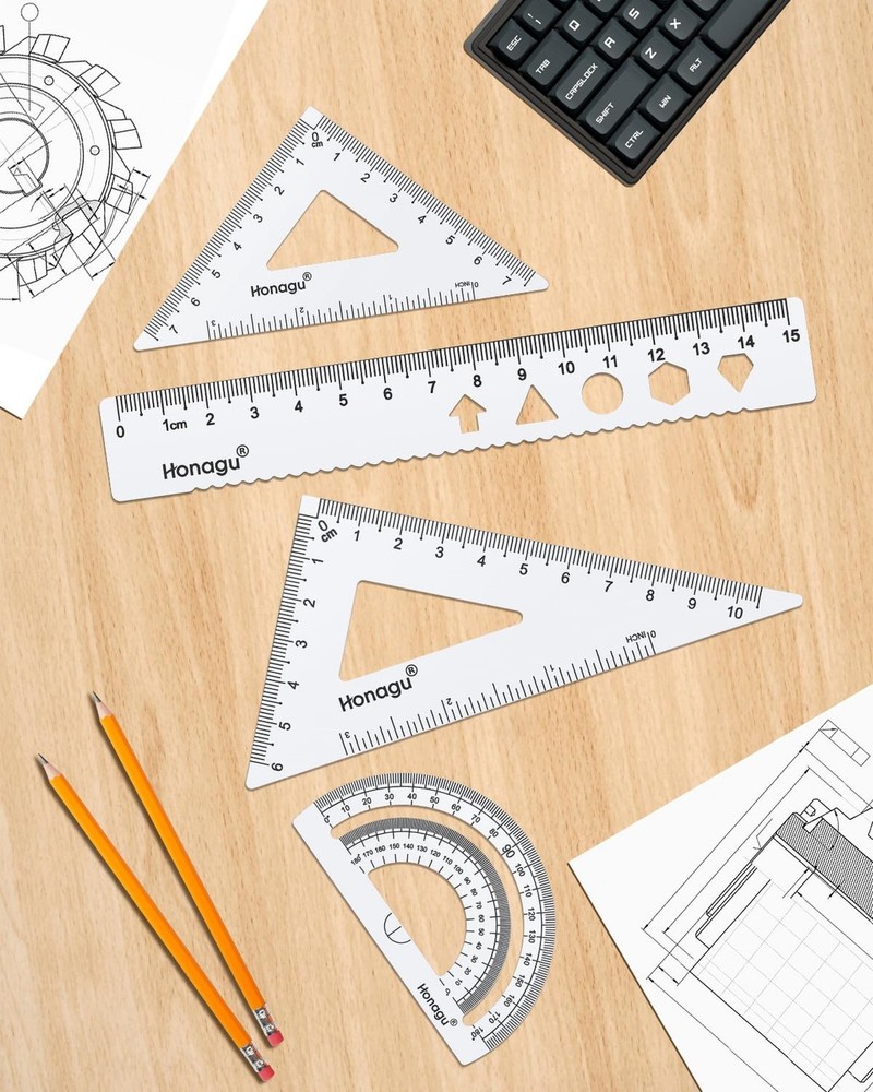 Honagu Triangular Ruler Set, 4 Pieces Aluminum Alloy Metal Drafting Ruler, Ge...