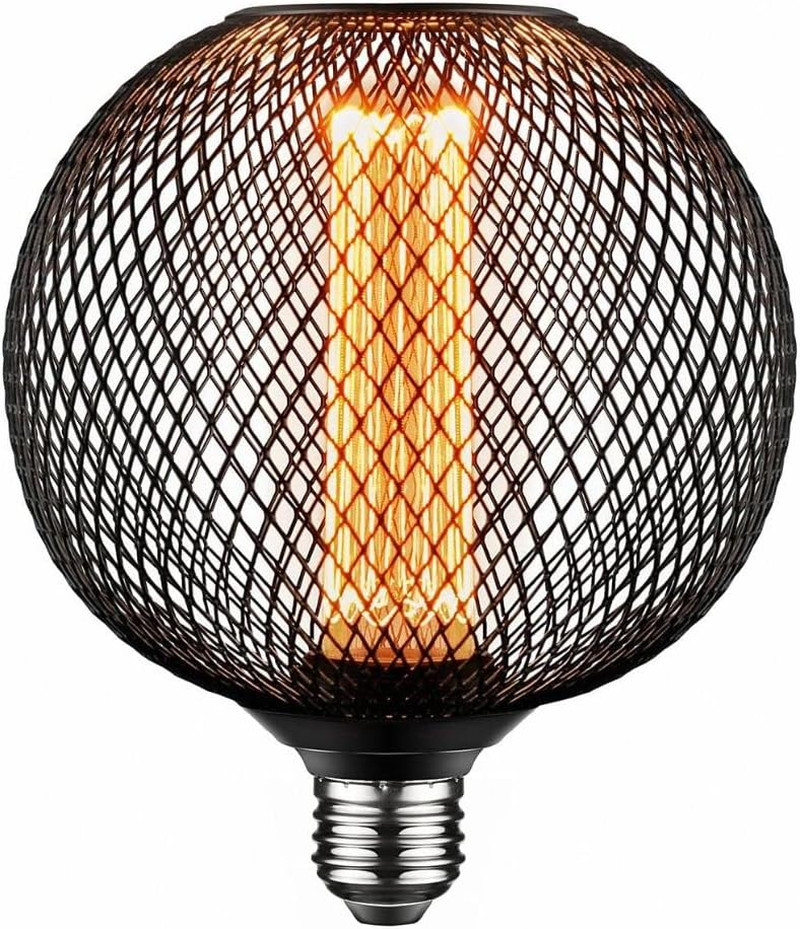 LED Decorative Light Bulb | Black Metal Cage Vintage Edison Large Light Bulb for
