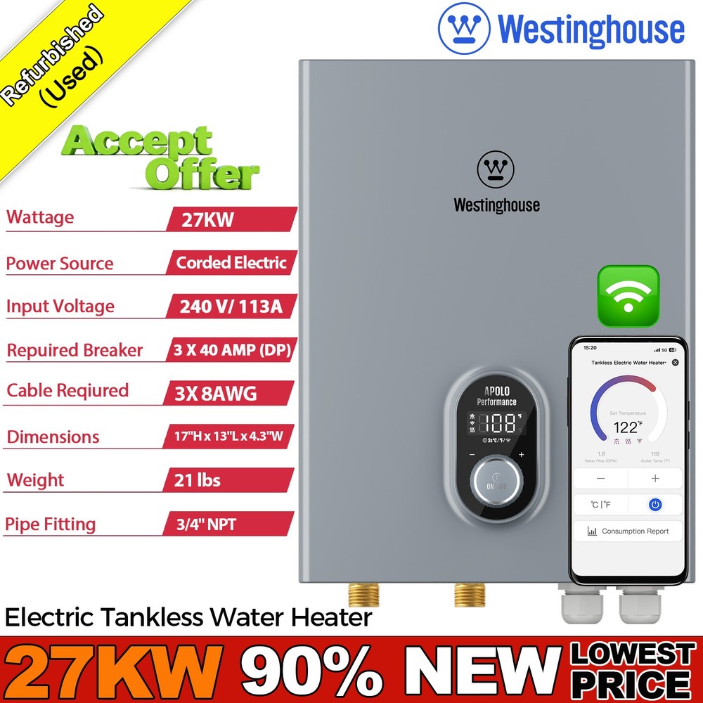 Used- 27KW Electric Tankless Water Heater Instant Hot On Demand Smart WiFi 240V