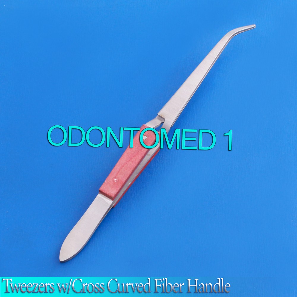 TWEEZERS w/Cross Locking Action+Curved Tip+FIBER HANDLE