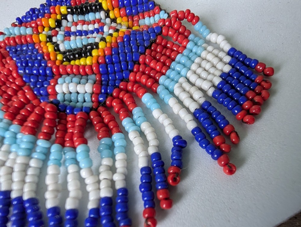 Beaded Native American Style Accent Patch Pendant Seed Bead Multicolor