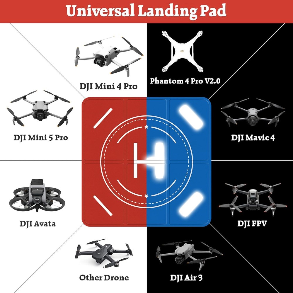 Nighttime Reflective Drone Landing Pad, Fast-fold Double Sided Waterproof Lan...