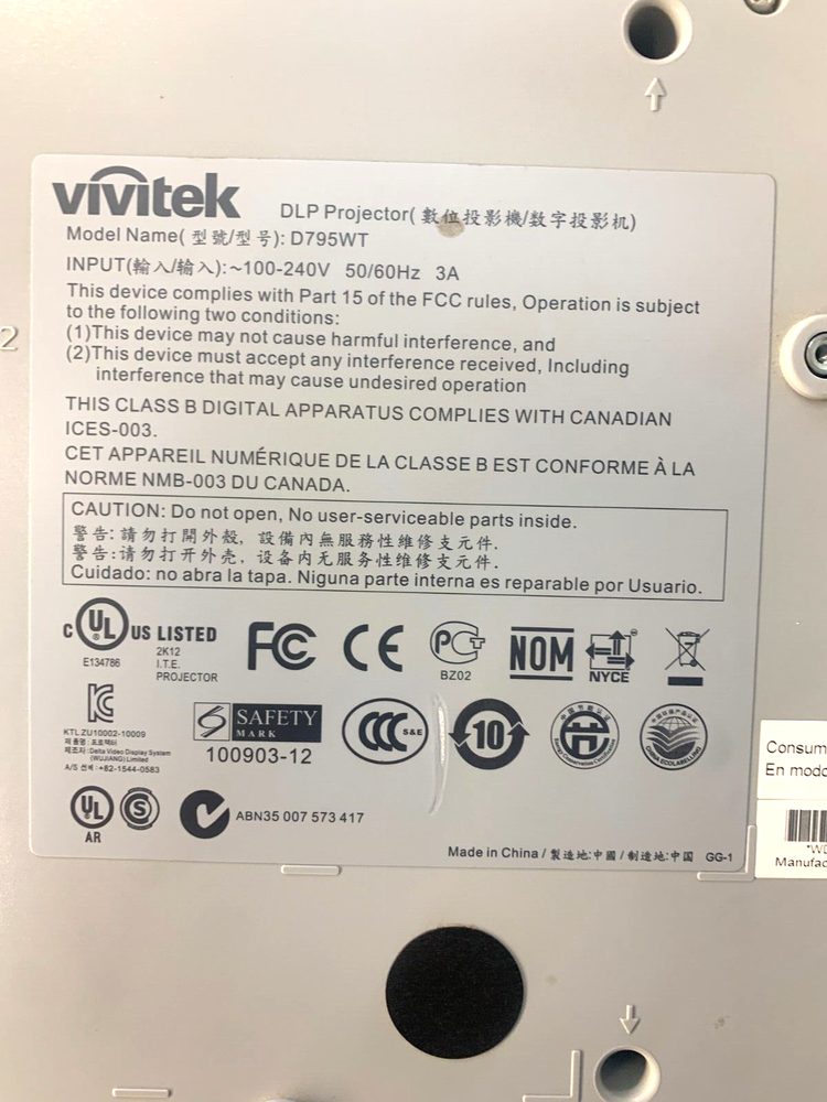 Vivitek D795WT DLP Short throw Projector