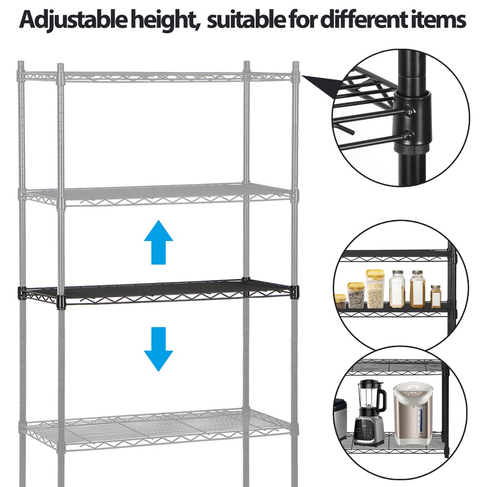 5 Layer Unit Wire Rack Storage Shelf Black Holder Kitchen Display Office Black