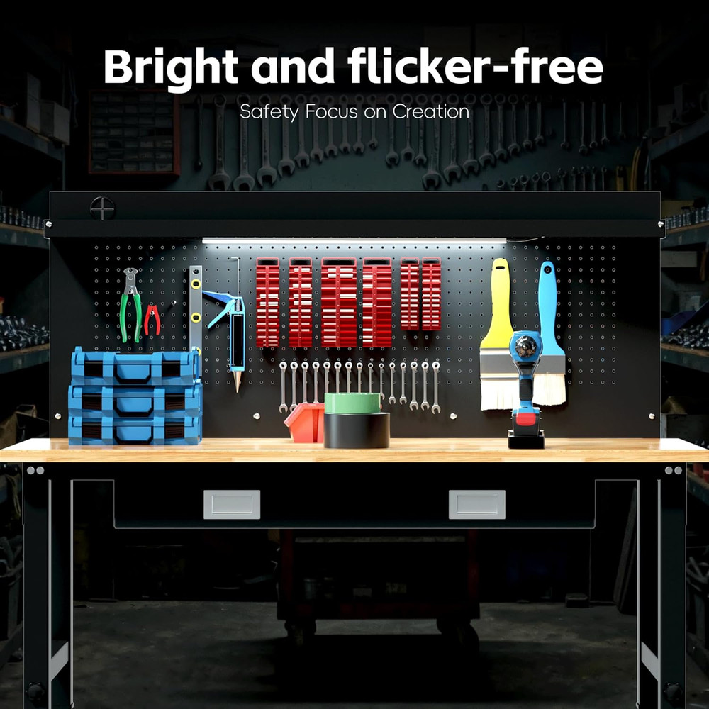 Betterhood 60" Heavy Duty Adjustable Workbench with Large Pegboard & LED Light,