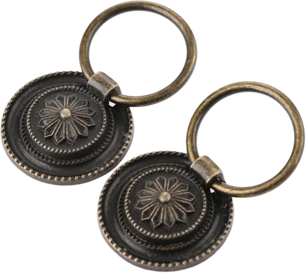 Set of 2 Vintage Antique Bronze Cabinet Drawer Ring Pull Knobs, 30mm