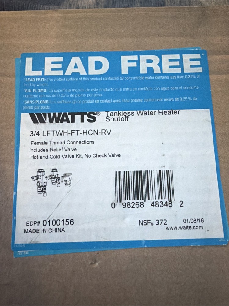 NEW Watts LFTWH-FT-HCN-RV Tankless Water Heater Service Valve Kit (3/4")