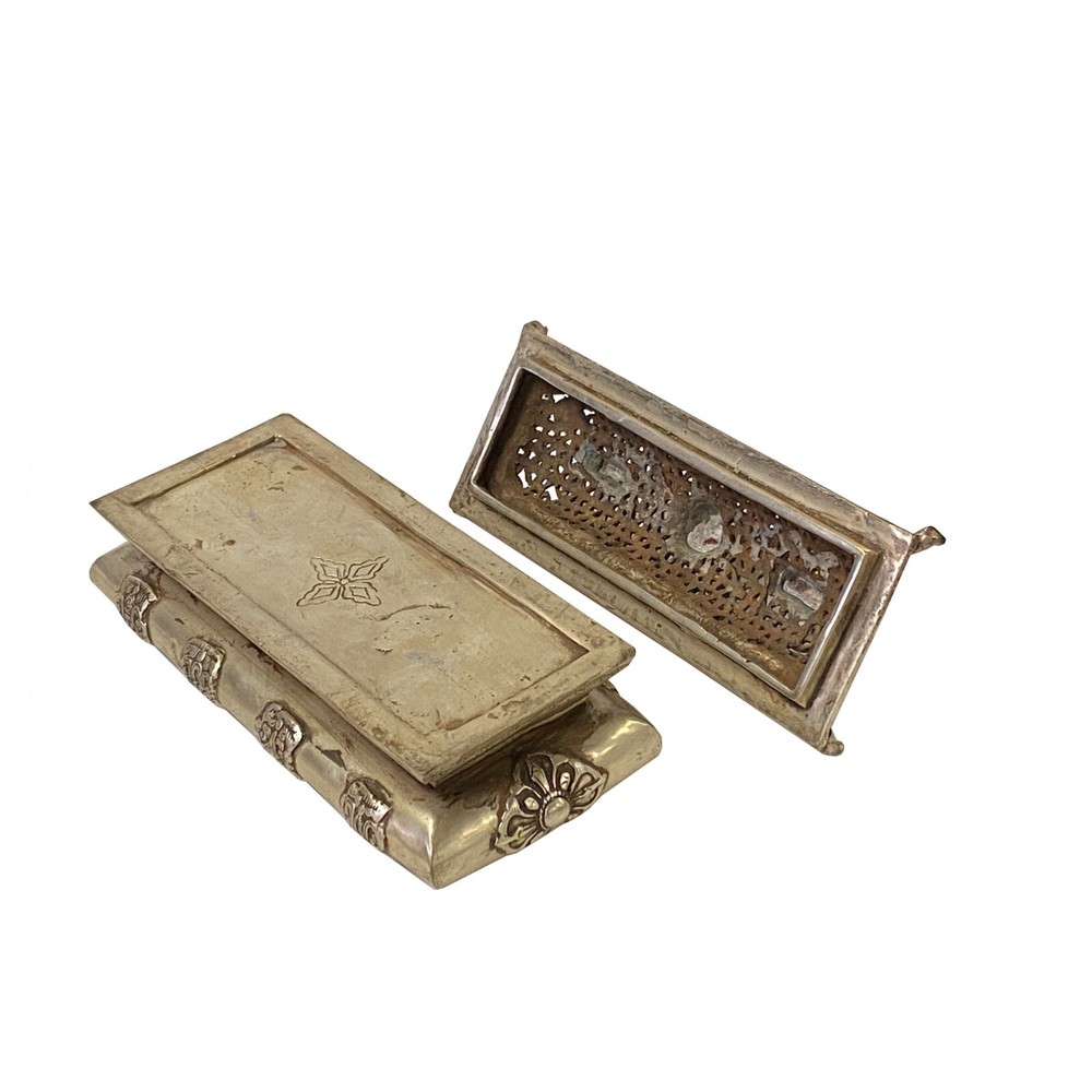 Chinese Tibetan Silver Color Rectangular Shape Incense Burner Display ws3311