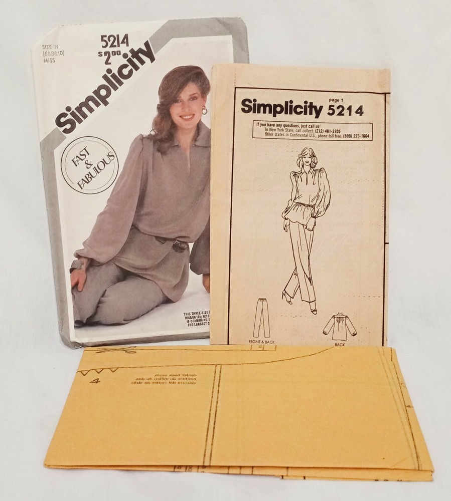 Misses Pullover Tunic Pull-on Pants Size 6 8 10 Simplicity 5214 Uncut 1981